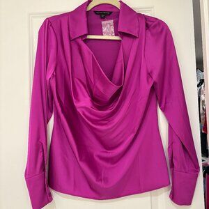 Boston Proper Long Sleeve Cowl Neck Top in Fushia